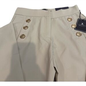 Beige High-Waisted Pants with Gold Buttons